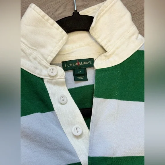 J Crew Always Women’s Rugby Polo T-shirt Sz.XS Academia Collegiate Green Strip - Picture 2 of 2